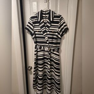 Shelby & Palmer black & white belted midi dress, size 14